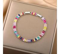 XJPXGIND Boho Sliver Color Rainbow Zircon Pulseras de Tenis para Mujeres Hombres Pulsera Boda Fiesta de Navidad Joyería Amigo Regalo Regalos de Moda