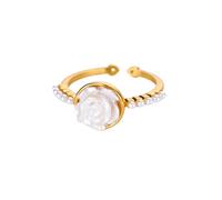 XJPXGIND Elegante Flor de Rosa Anillos Abiertos para las Mujeres Color Dorado Imitación Perla Flora Anillo Joyería de Boda Regalos de Moda