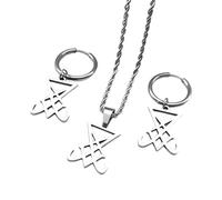 XJPXGIND Jewelry Set Sigil Church Pagan Seal of Lucifer Satan Demon Gothic Necklace Bracelet Ring Earring Gifts