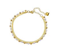 XJPXGIND mujeres Joyería Moda Tobilleras de perlas para mujeres Gilrs Color dorado Doble capa Cadena de serpiente Tobillera Pie Pierna Joyería de verano Regalo Regalos de moda