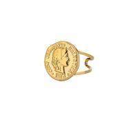 XJPXGIND Retrato Reina Anillos de Monedas para las Mujeres Apertura Color Oro Redondo Moneda Reina Anillos de Dedo Impermeables Joyería Femenina Regalos de Moda