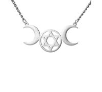 XJPXGIND Triple Moon Hexagram Necklace Jewish Star of David Moon Phase Pendant Wiccan Goddess Jewelry