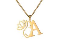 XJPXGIND unisex gothic necklace Beauty Lotus Flower Letter Necklace for Women Initial Pendant Necklace Alphabet Jewelry Christmas Gifts congratulations gifts