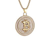 XJPXGIND unisex gothic necklace Hip Hop Ice Crystal Shiny Personalized Bitcoin Pendant Chain Necklace for Men Women Fashion Rock Rap Cool Jewelry congratulations gifts