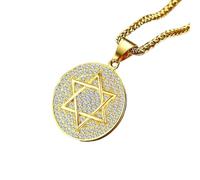 XJPXGIND unisex gothic necklace Ice Out Sparkling Zircon Crystal Star of David Round Medal Pendant Necklace for Men Women Hip Hop Rock Party Jewelry congratulations gifts