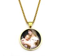 XJPXGIND Virgin Mary Hug Jesus Sheep Pendant Necklace For Women Men Glass Gold Color Christian Religion Chain Jewelry