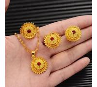 XJruixi 24K Gold Color Ethiopian Traditiona Newest Item Jewelry Sets Ethiopia Gold Eritrea Sets for Women Habesha Wedding party Gifts