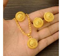 XJruixi 24K Gold Color Ethiopian Traditiona Newest Item Jewelry Sets Ethiopia Gold Eritrea Sets for Women Habesha Wedding party Gifts