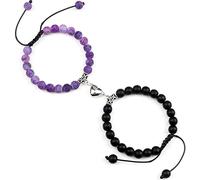 XJruixi 2Pcs/Set Heart-Shaped Magnet Couple Bracelets Fashion Natural Stone Lava Tiger Eye Bead Braided Bracelet Yoga Friendship Jewelry