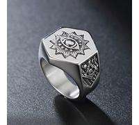 XJruixi All Seeing Eye Ring Men Stainless Steel Rings Heavy Metal Freemason Biker Jewelry