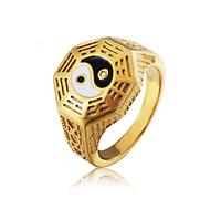 XJruixi Chinese Style Gossip Yin Yang Symbol Rings for Men Gold/Silver Color Stainless Steel Amulet Ring Finger Male Bands Jewelry Gift