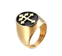 XJruixi Classic Lorraine Cross Signet Ring for Men Gold/Silver Color Stainless Steel Orthodox Cross Ring Male Punk Biker Jewelry