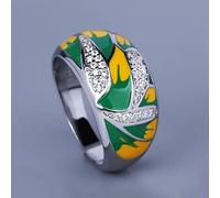 XJruixi Classic Ring for Women Fashion Leaf Zircon Ring Green Handmade Enamel Jewelry Women 925 Silver Wedding Ring Party Ring
