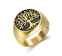 XJruixi Classic Tree of Lift Signet Ring Gold/Silver Color Stainless Steel Biker Rings Men Viking Amulet Rings Nordic Jewelry Size 7-15