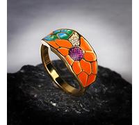 XJruixi Exquisite handmade enamel epoxy ladies golden ring sunflower orange zircon ring ladies party jewelry 925 silver ring