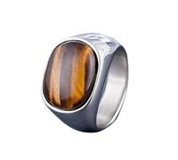 XJruixi Gold/steel Color Retro Tiger Eye Brown Stones Rings For Men Women Classic Elegant Simple Stainless Steel Stone Ring Jewelry Gift