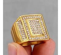 XJruixi Luxury Gold Rhinestone Stainless Steel Mens Rings Simple Trendy For Male Boyfriend Biker Jewelry Creativity Gift Wholesale