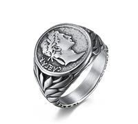 XJruixi Men Vintage Roman Empire Caesar Rings Stainless Steel Silver/Gold Color Coin Caesar Head Signet Men Rings Fashion Jewelry