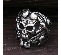 XJruixi Punk Hip Hop Men Skull Ring Fashion 316L Stainless Steel Engraving Pattern Skull Biker Rings Personality Jewelry Gift Wholesale