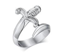 XJruixi Punk Hip Hop Unique Dagger Ring Silver color Stainless Steel Curved Sword Ring Men The League of Gentlemen Jewelry