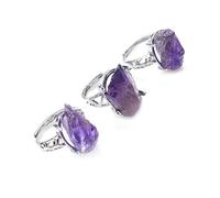 XJruixi Raw Irregular Amethysts Ring For Women Reiki Healing Crystal Natural Tourmaline Stone Rings Adjustable Jewellry Medition Gifts