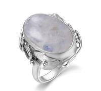 XJruixi Silver Color Ring Natural Lapis Lazuli White Chalcedony Moonstone Ring Large Stone 11x17MM Oval Fashion jewelry for women