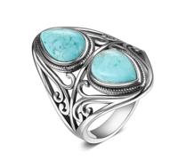 XJruixi Sterling Silver 925 Rings Retro Design Natural Turquoise Ring for Women Men Fine Jewelry Gifts Luxury Finger Ring