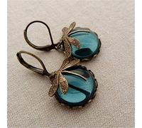 XJruixi Vintage Bronze Dragonfly Earrings Fashion Gold Color Metal Carving Pattern Inlaid Moonstone Drop Earrings for Women Jewelry