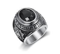 XJruixi Vintage Gothic Style Big Black Red Blue Stone Ring For Men And Women Stainless Steel All Seeing Eyes Ring Baphomet Pagan Jewelry