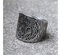 XJruixi Vintage Nordic Mythical Goddess Hel Ring Men's Viking Hera Runes Stainless Steel Celtic Amulet Ring Pagan Jewelry