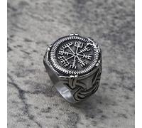 XJruixi Vintage Viking Aegishjalmur Men's Ring Stainless Steel Nordic Pattern Compass Vegvisir Rings For Men Amulet Pattern Jewelry Gift