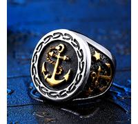 XJruixi Vintage Viking Anchor Ring For Men Boy Punk Hip Hop Anchor Seal Steel/Gold Color Viking Ring Stainless Steel Street Jewelry Gift