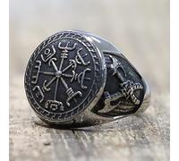 XJruixi Vintage Viking Compass Ring For Men Boy Nordic 316L Stainless Steel Pirate Double Axe Ring Biker Amulet Jewelry Gift Size 7-15