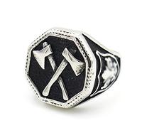 XJruixi Vintage Viking Warrior Cross Double Axe Ring For Men Stamp Fashion Nordic 316L Stainless Steel Biker Viking Ring Jewelry Gift