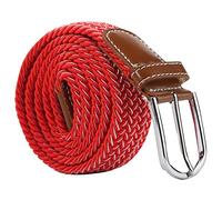 XJSGS Mens Belt,Elasticated belt, Elastic Belt for Men, Unisex Men Women Multicolor Woven Stretch Belts (Red&White)