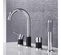 XJTNLB 4-Hole Bath Mixer Tap Black Chrome Shower Head and Hose Set for Bath Taps Gooseneck Single Lever Pull Out Tap