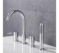 XJTNLB 4 Hole Bath Shower Mixer Tap 360° Swivel Bath Taps with Shower | Single Lever Bath Shower Mixer Tap 360° Swivel Deck Mounted with Diverter G1/2, Chrome