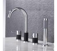 XJTNLB 4 Hole Bath Shower Mixer Tap 360° Swivel Bath Taps with Shower | Single Lever Bath Shower Mixer Tap 360° Swivel Deck Mounted with Diverter G1/2, Chrome and Black