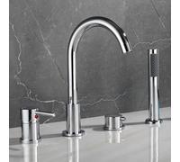 XJTNLB 4 Hole Bath Shower Mixer Tap Brass Bath Taps Gooseneck Spout | 360° Swivel Single Lever Bath Tub Taps with Pull Out Shower Head G1/2, Chrome