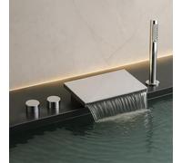 XJTNLB 4 Hole Bath Shower Mixer Tap Brass Waterfall Bath Taps | Bath Taps Waterfall Deck Mounted Single Lever Mixer Tap Fits 35mm Deck Countertop, Chrome