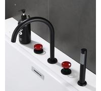 XJTNLB 4 Hole Bath Tap Bath Mixer Taps with Shower Black + Red Single Lever 360 Degree Swivel Tap Gooseneck Spout
