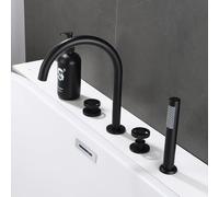 XJTNLB 4 Hole Bath Tap Bath Mixer Taps with Shower Black Single Lever 360 Degree Swivel Tap Gooseneck Spout