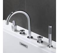XJTNLB 4 Hole Bath Tap Bath Mixer Taps with Shower Chrome Single Lever 360 Degree Swivel Tap Gooseneck Spout