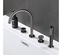 XJTNLB 4 Hole Bath Tap Bath Mixer Taps with Shower Grey Single Lever 360 Degree Swivel Tap Gooseneck Spout