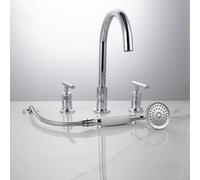 XJTNLB 4 Hole Shower Mixer Tap Bath Tap Deck Mounted 360° Swivel | High Gooseneck Spout Single Lever Bath Mixer Tap with Diverter Deck Mounted Brass, Chrome