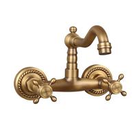 XJTNLB Antique Brass Bathroom Sink Tap Traditional Bathroom Basin Taps Cross Handle 360 Rotation Wall Mounted 2 Hole Basin Mixer Tap-B,Low