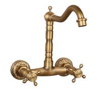 XJTNLB Antique Brass Bathroom Sink Tap Traditional Bathroom Basin Taps Cross Handle 360 Rotation Wall Mounted 2 Hole Basin Mixer Tap-C,Tall
