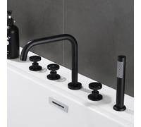XJTNLB Bath and Shower Mixer Taps Black 5+Hole Bath Shower Mixer+Tap 360 Swivel Spout Double Lever Pull Out Tap