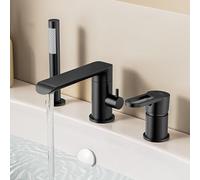 XJTNLB Bath Mixer Tap with Deck Mounted Shower 3 Hole Black 360 Swivel Spout Shower Mixer Tap Set for Bath Single Lever Bathtub Faucet