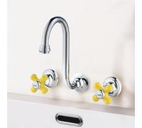 XJTNLB Bathroom Tap Mixer Vintage Chrome Victorian Basin Taps, Wall Mounted Basin Mixer Tap Dual Lever Taps for Bathroom